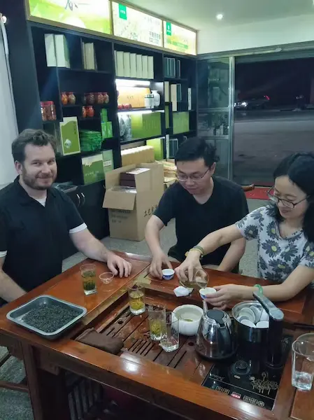 Professional tea tasting session with buyers